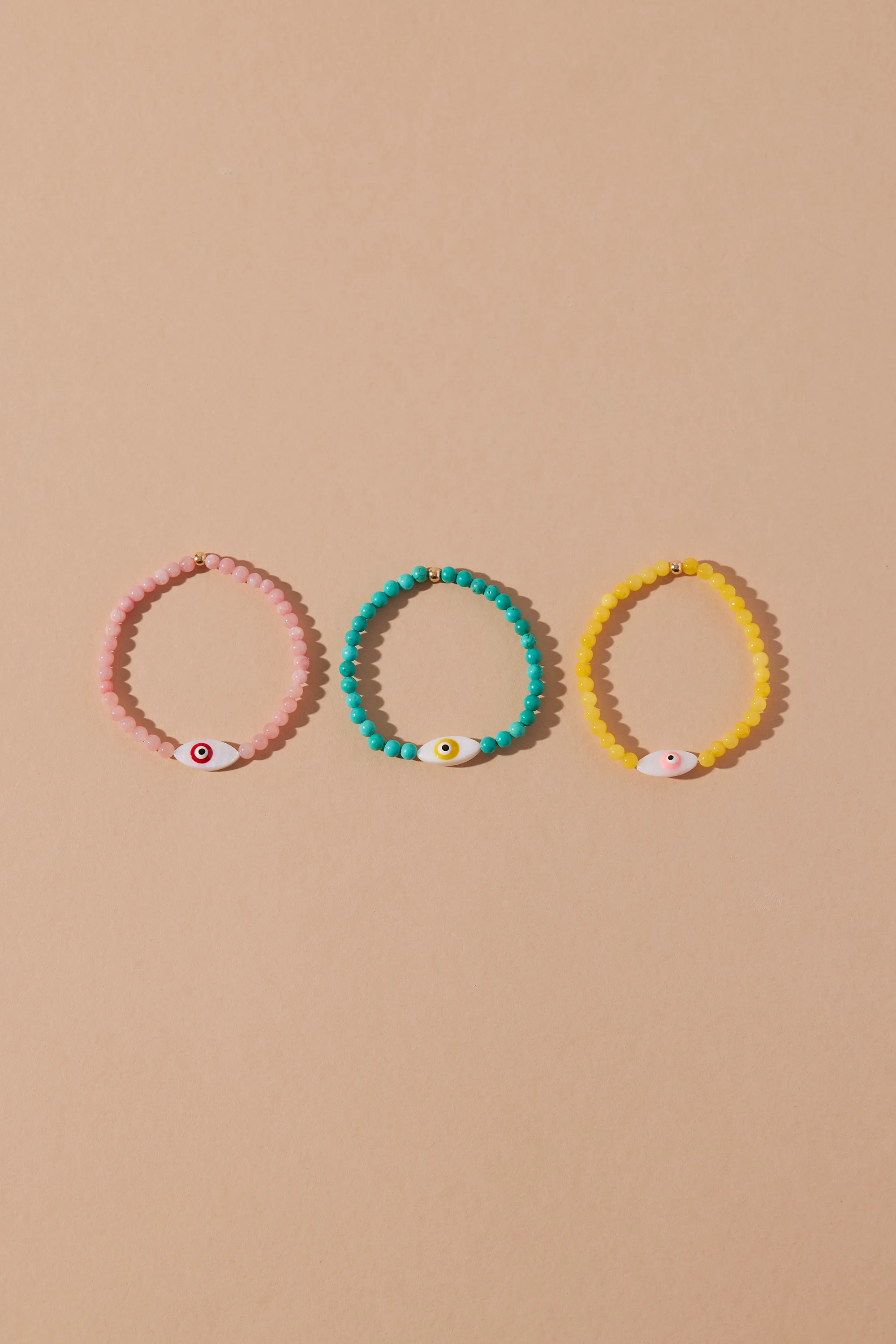 EXPRESS GOOD VIBES EVIL EYE BEADED BRACELET- PINK BEADS AND RED EYE