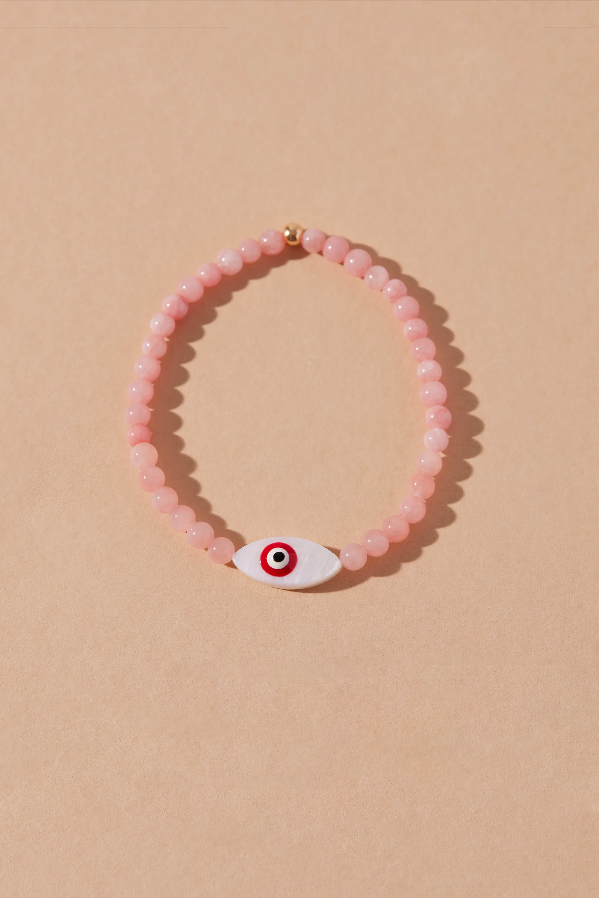 EXPRESS GOOD VIBES EVIL EYE BEADED BRACELET- PINK BEADS AND RED EYE