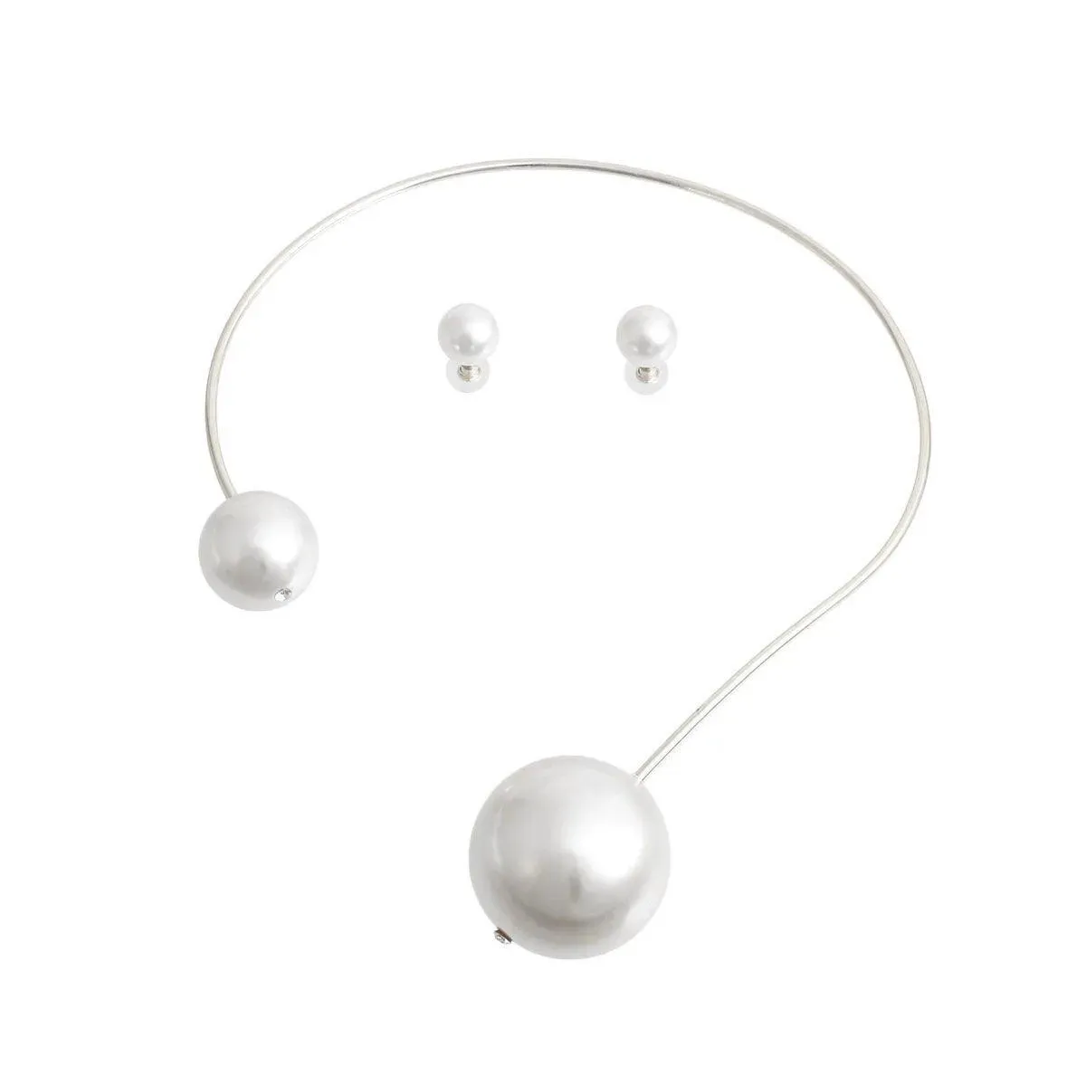 Exquisite White Pearl Bauble Silver Choker Necklace Set | Fashion Jewelry