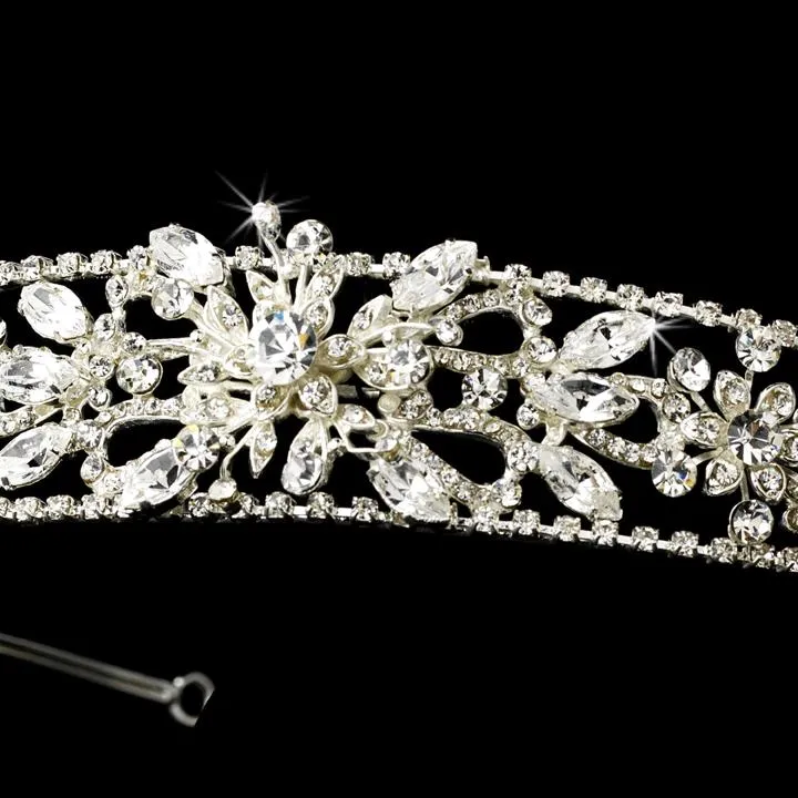 Fabulous Silver Plated Crystal Floral Headband Headpiece