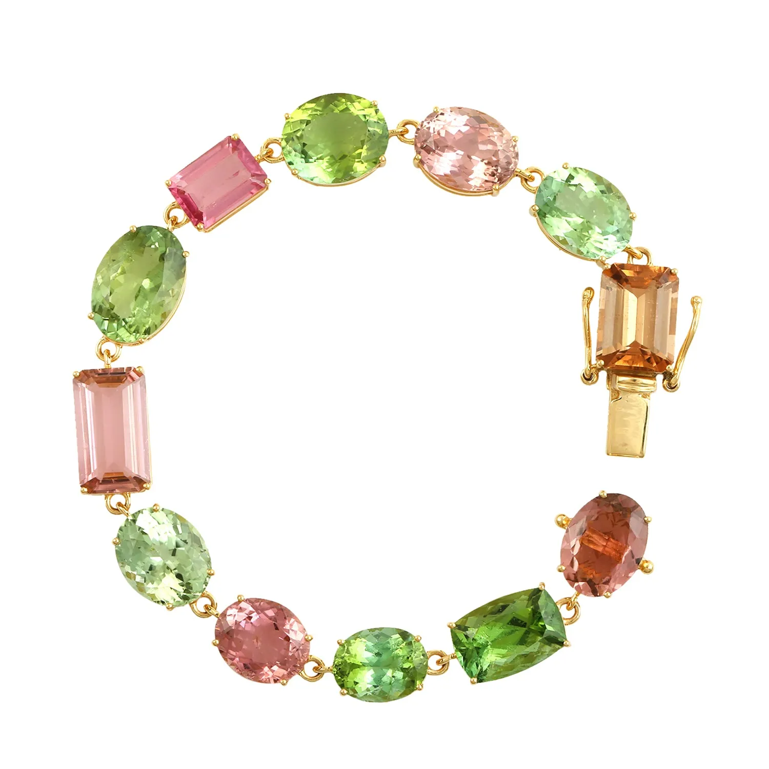 Faceted Tourmaline Beautiful Link 18k Yellow Gold Chain Bracelet For Women