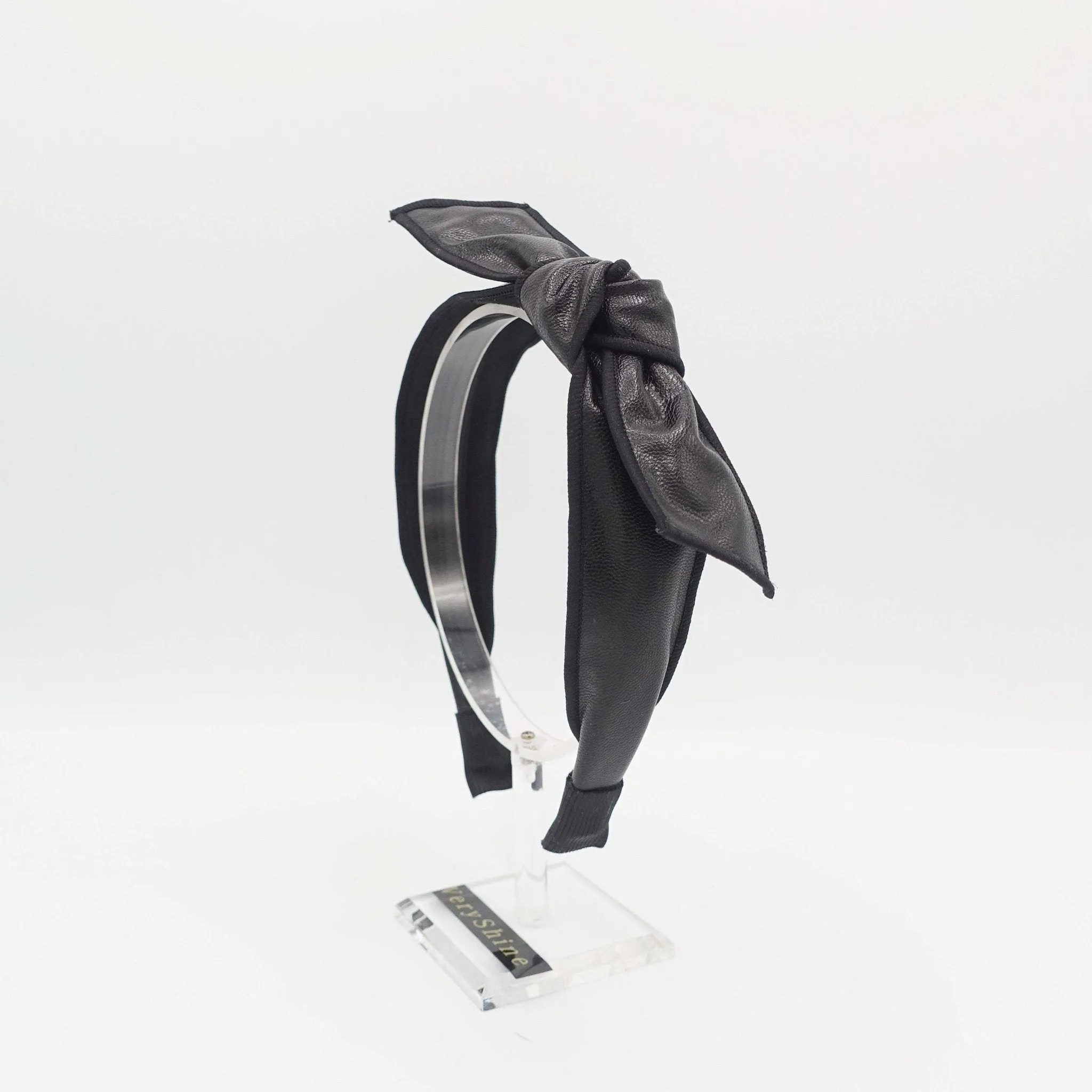 faux leather wired  bow knot headband medium hairband interlocked edge style hair accessory for women