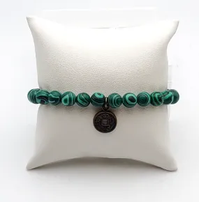 Faux Malachite and Coin Charm Beaded Stretch Bracelet