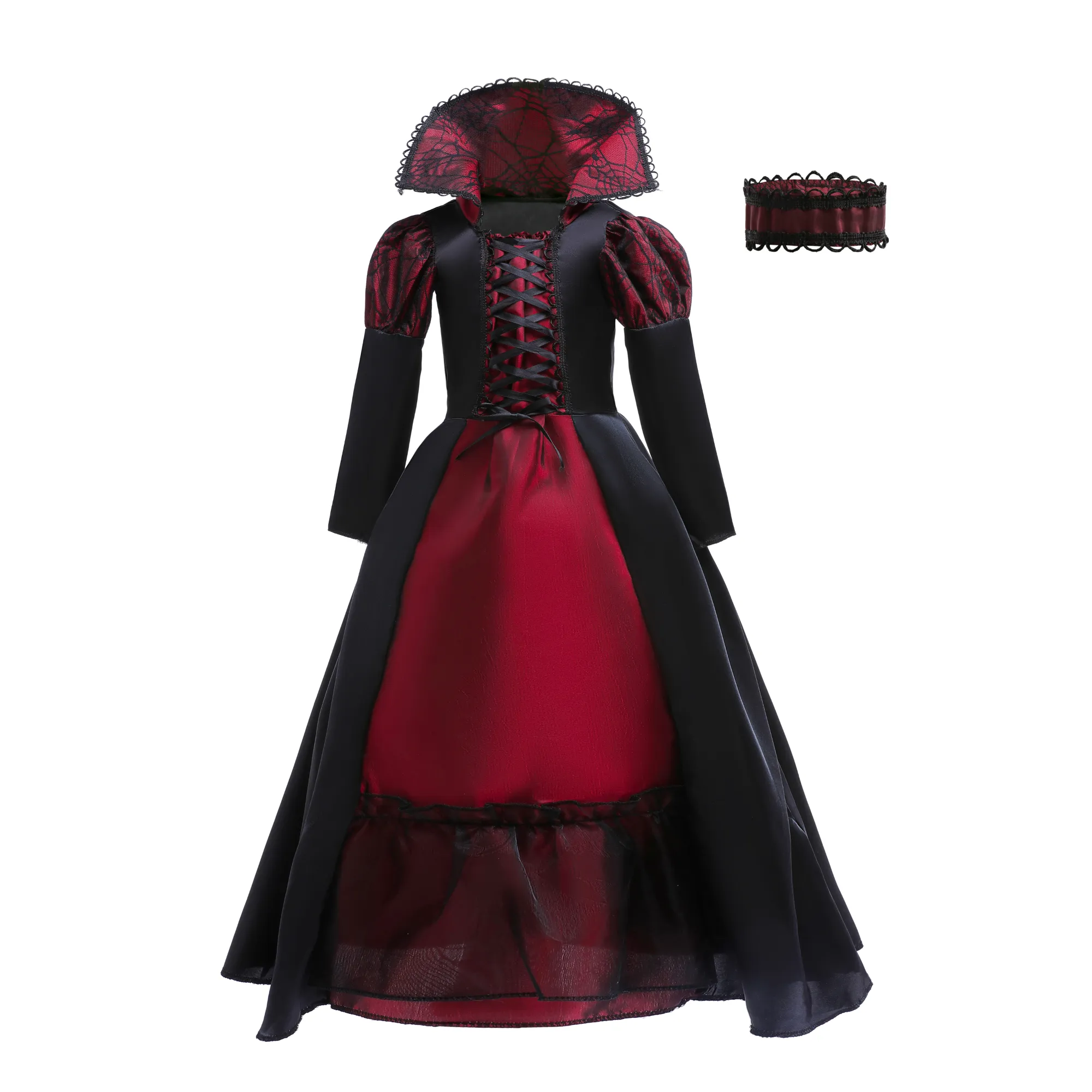 FC355 - Gothic Vampire Queen Halloween Costume Medieval Fancy Dress Up with Choker for Girls