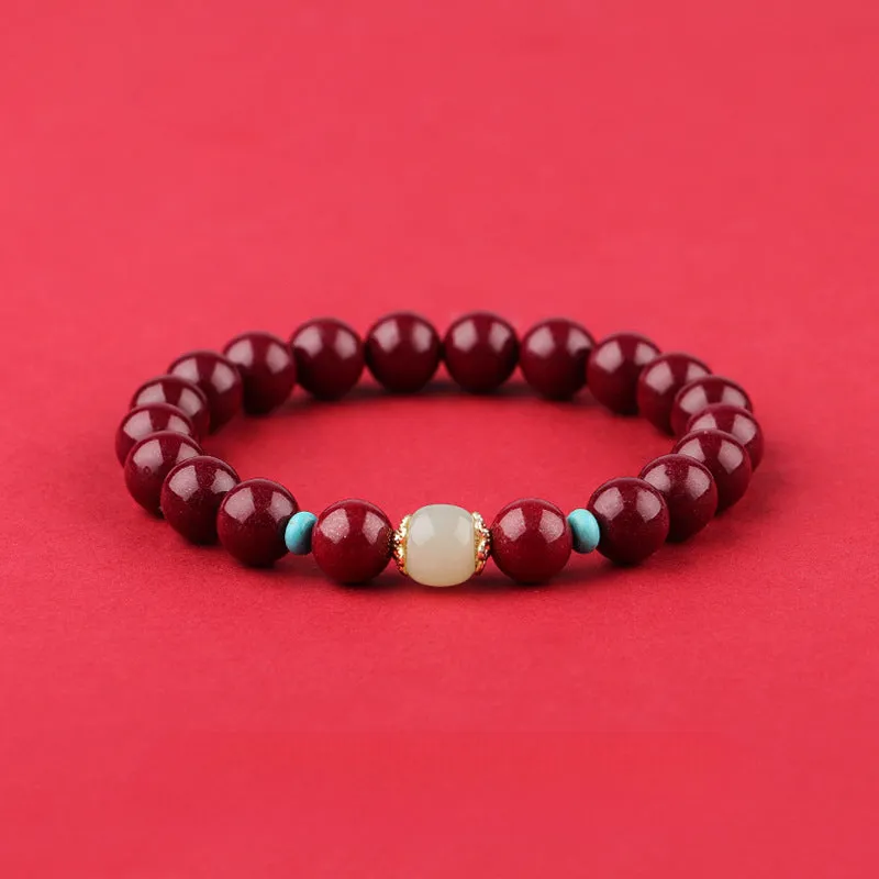 Fidelity Purple Gold Sand Bracelet with Cinnabar and Hetian Jade Transfer Bead