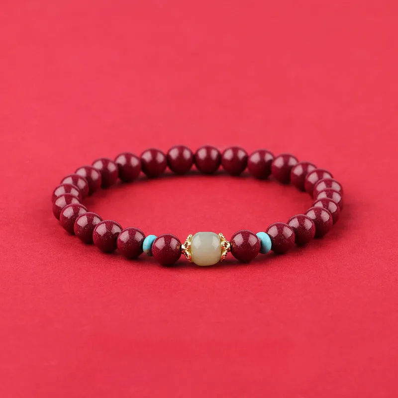 Fidelity Purple Gold Sand Bracelet with Cinnabar and Hetian Jade Transfer Bead