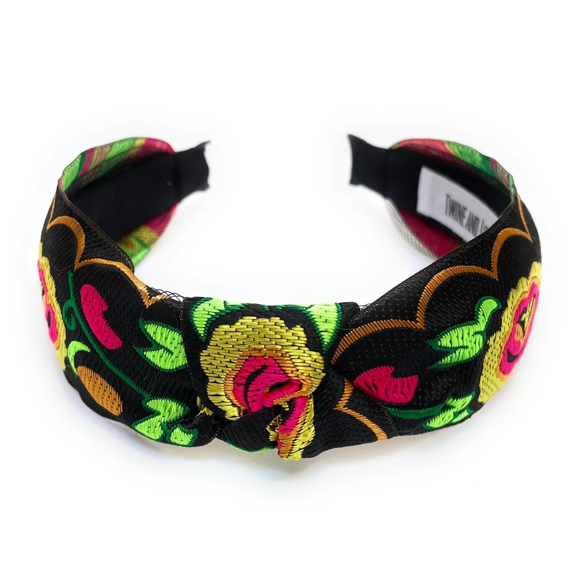 Floral Embroidered Knot Headband (Black)