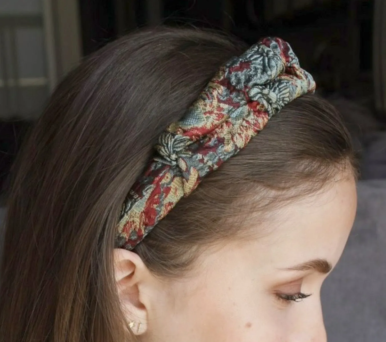 floral jacquard twisted wave headband darker color tone Autumn hairband women hair accessory