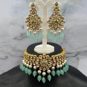 Flower Kundan Choker And Earring Set