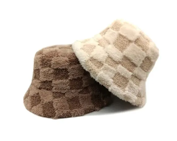 Fluffy Chessboard Bucket Hat