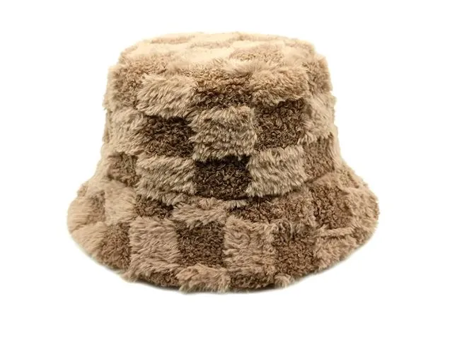 Fluffy Chessboard Bucket Hat