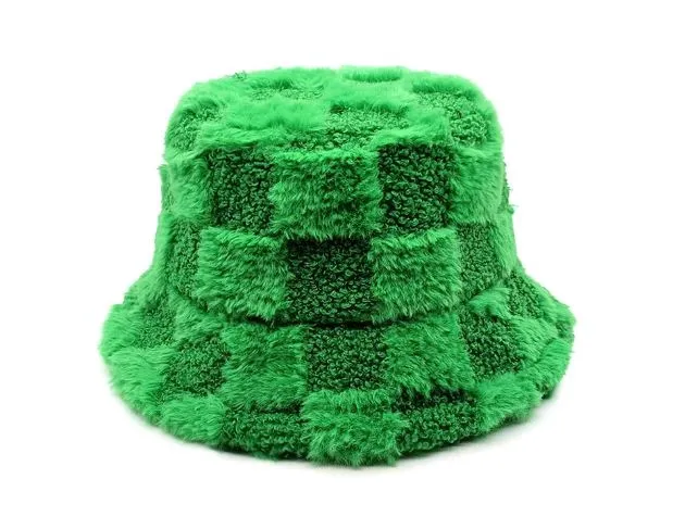 Fluffy Chessboard Bucket Hat