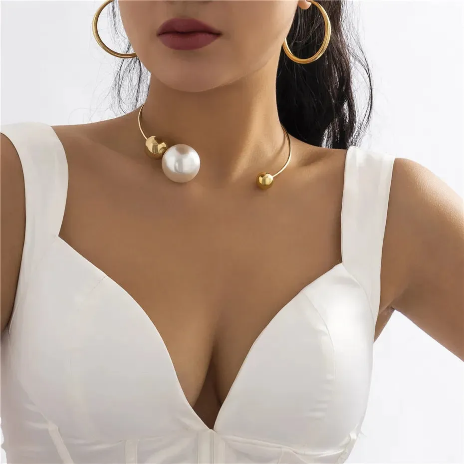 Flytonn-Diane Big White Pearl Choker Necklace