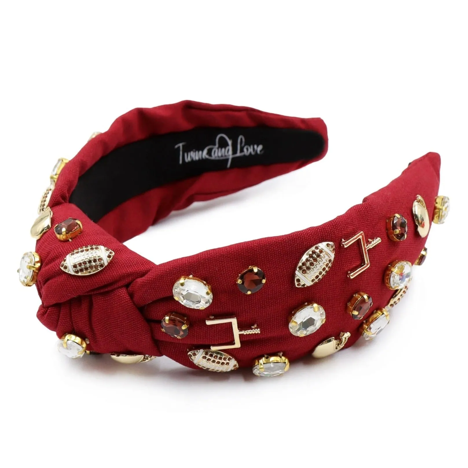 Football Jeweled Knot Headband (Maroon)