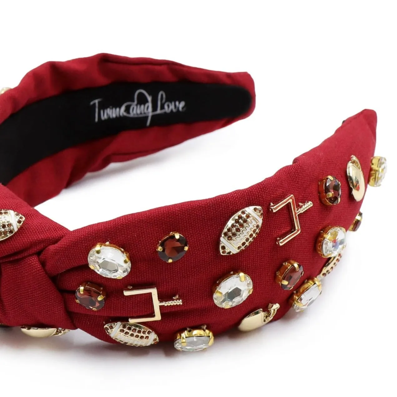 Football Jeweled Knot Headband (Maroon)