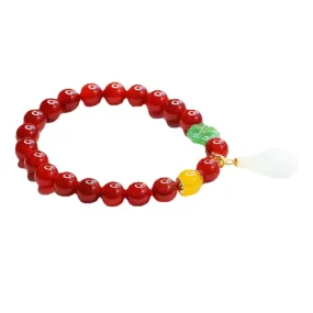 Fortune's Favor Natural Red Agate Bracelet with Magnolia Flower Jade and Chalcedony