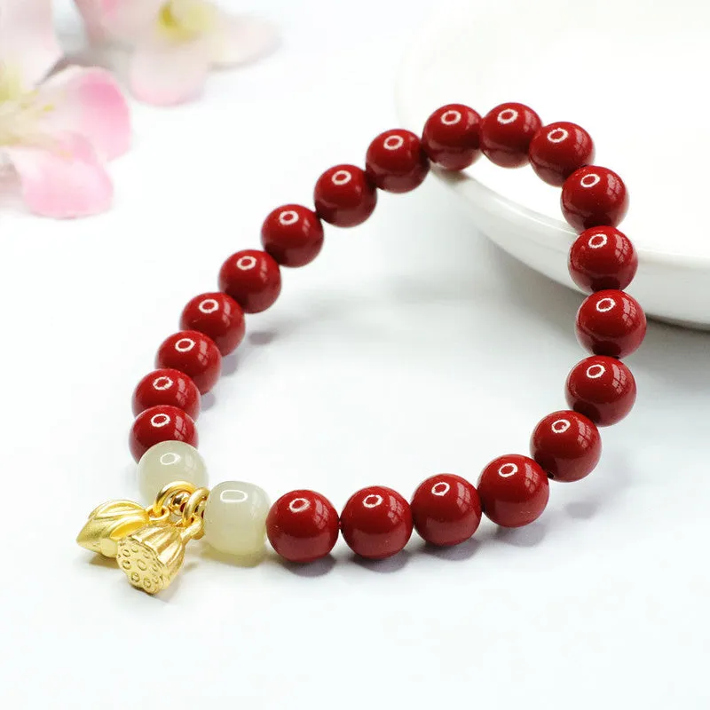 Fortune's Favor Sterling Silver Bracelet with Cinnabar Stone and Hetian Jade