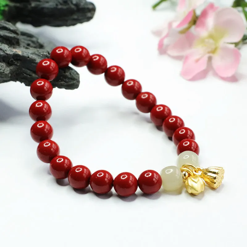 Fortune's Favor Sterling Silver Cinnabar and Hetian Jade Lotus Bracelet