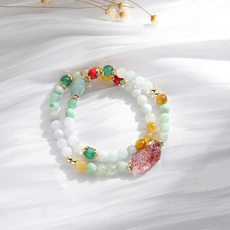 Fortune's Favor Sterling Silver Crystal and Jade Double Layer Bracelet