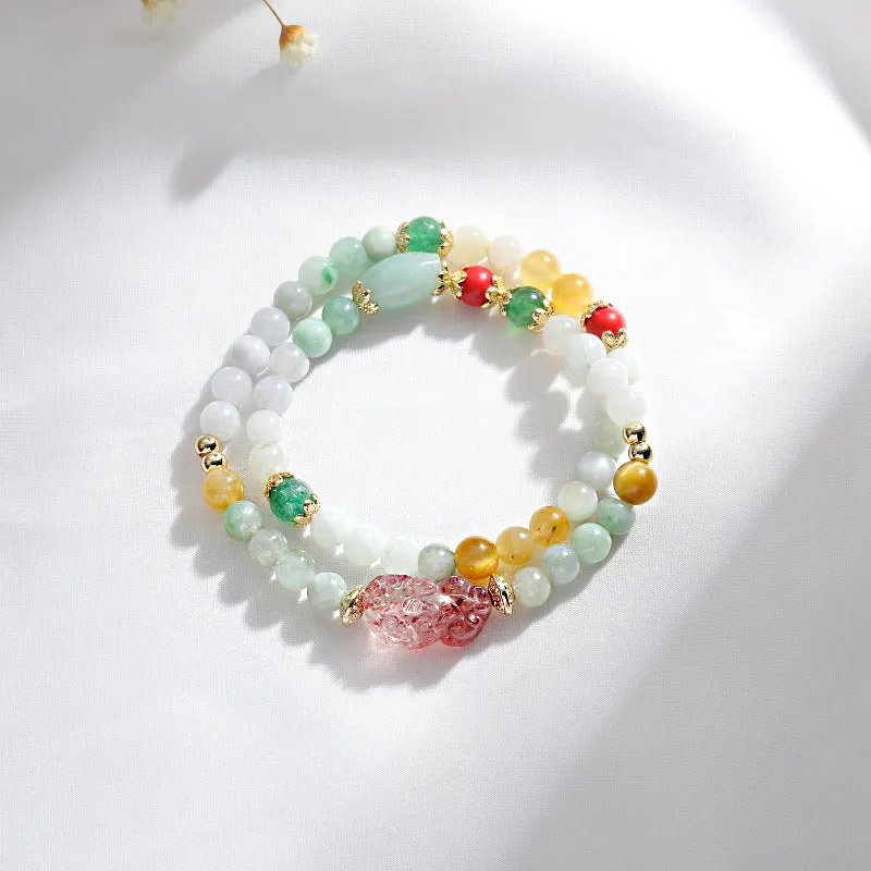 Fortune's Favor Sterling Silver Crystal and Jade Double Layer Bracelet