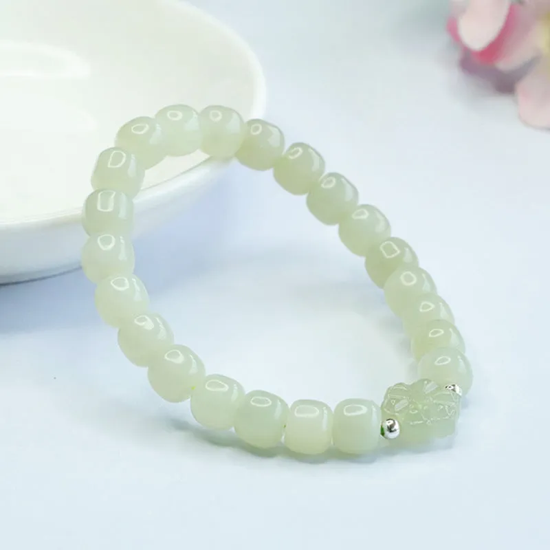 Fortune's Favor Sterling Silver Jade Bead Bracelet for Women