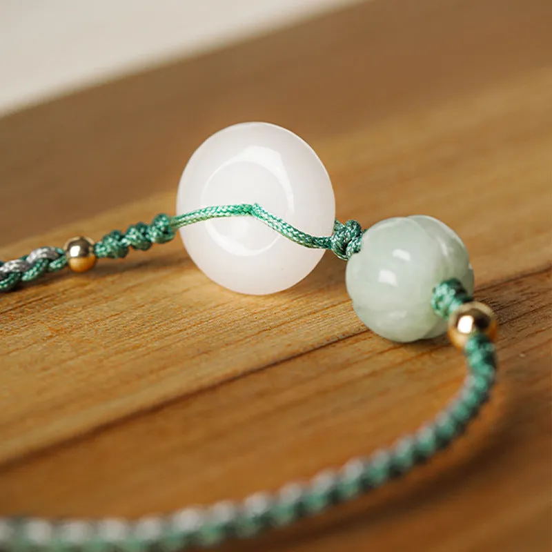 Fortune's Favor Sterling Silver Natural Jade Woven Bracelet