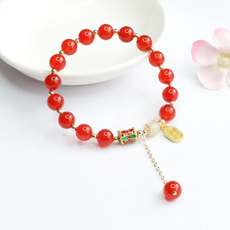 Fortune's Favor Sterling Silver Red Agate and Hetian Jade Tassel Bracelet