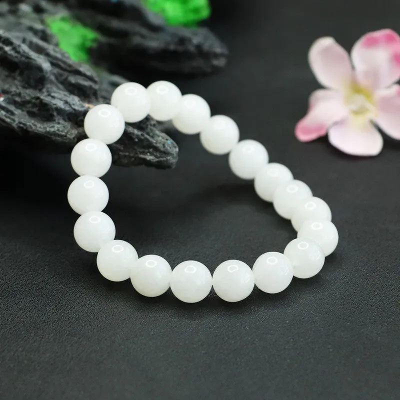 Fortune's Favor Sterling Silver White Jade Bead Bracelet