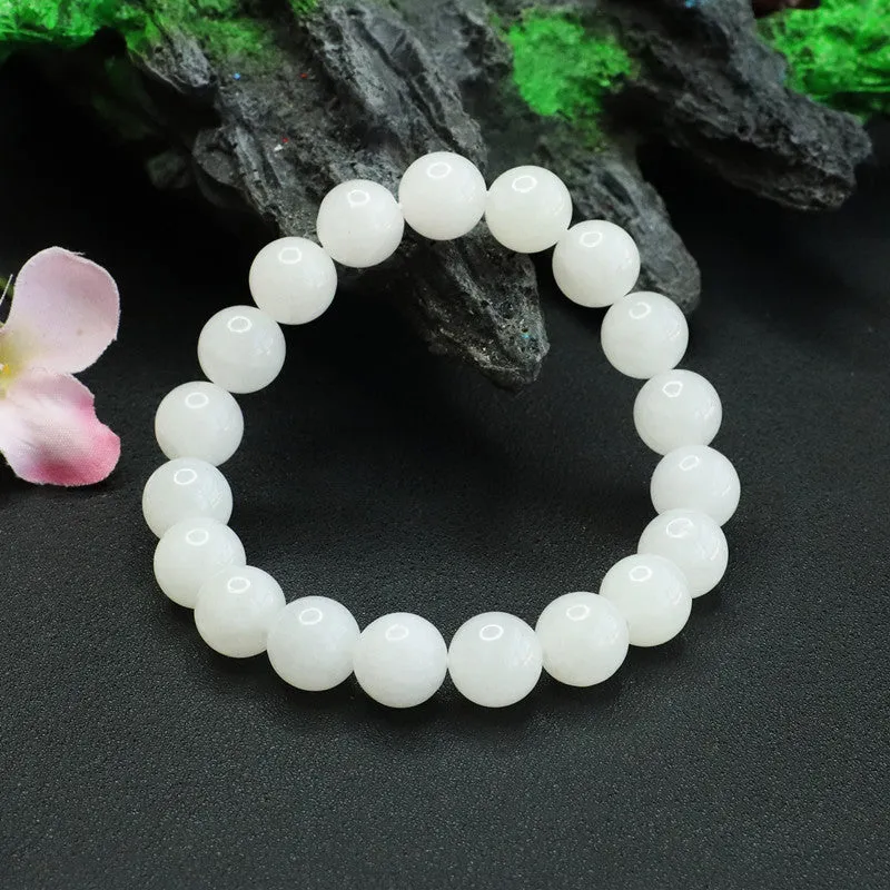 Fortune's Favor Sterling Silver White Jade Bead Bracelet