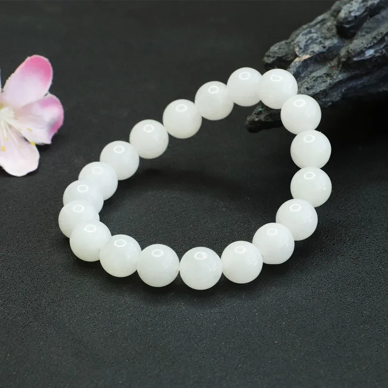 Fortune's Favor Sterling Silver White Jade Bead Bracelet