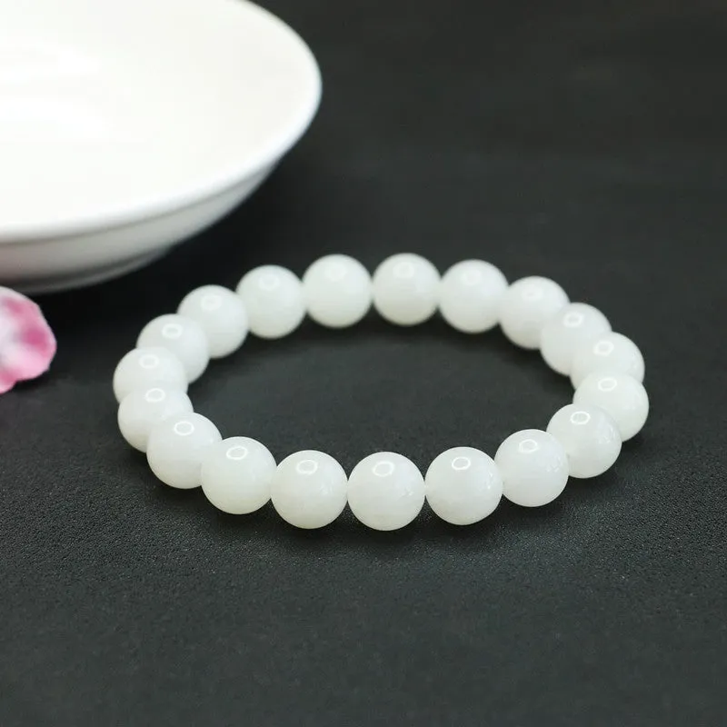 Fortune's Favor Sterling Silver White Jade Bead Bracelet