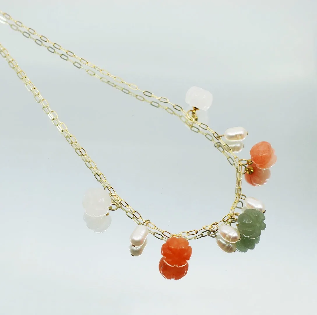 Gemstone Pumpkin Necklace - Orange Green White