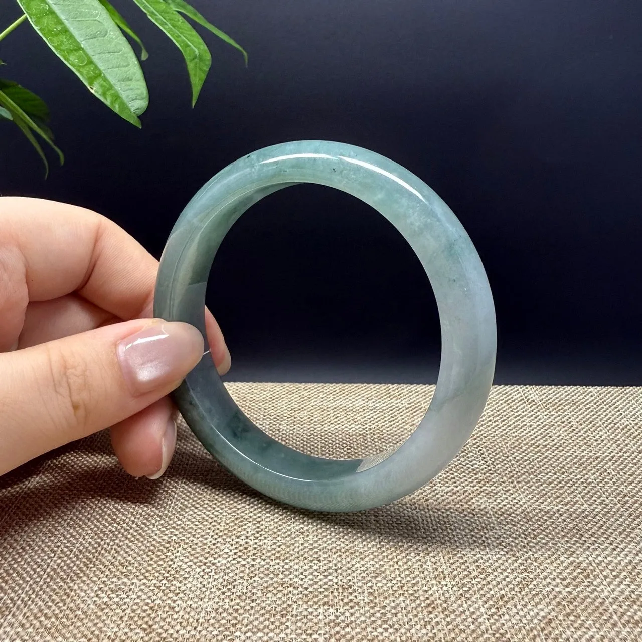 Genuine Burmese Oil Green Jade Jadeite Bangle Bracelet ( 57.5mm )