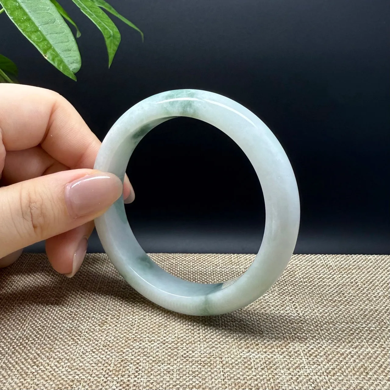 Genuine Burmese White Green Jade Jadeite Bangle Bracelet ( 55.6mm )