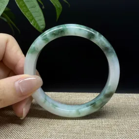 Genuine Burmese White Green Jade Jadeite Bangle Bracelet ( 56.9mm )