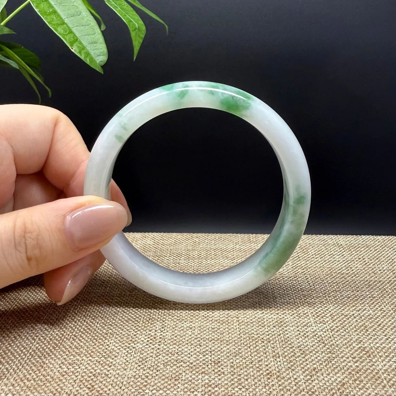 Genuine Burmese White Green Jade Jadeite Bangle Bracelet ( 57.2mm )