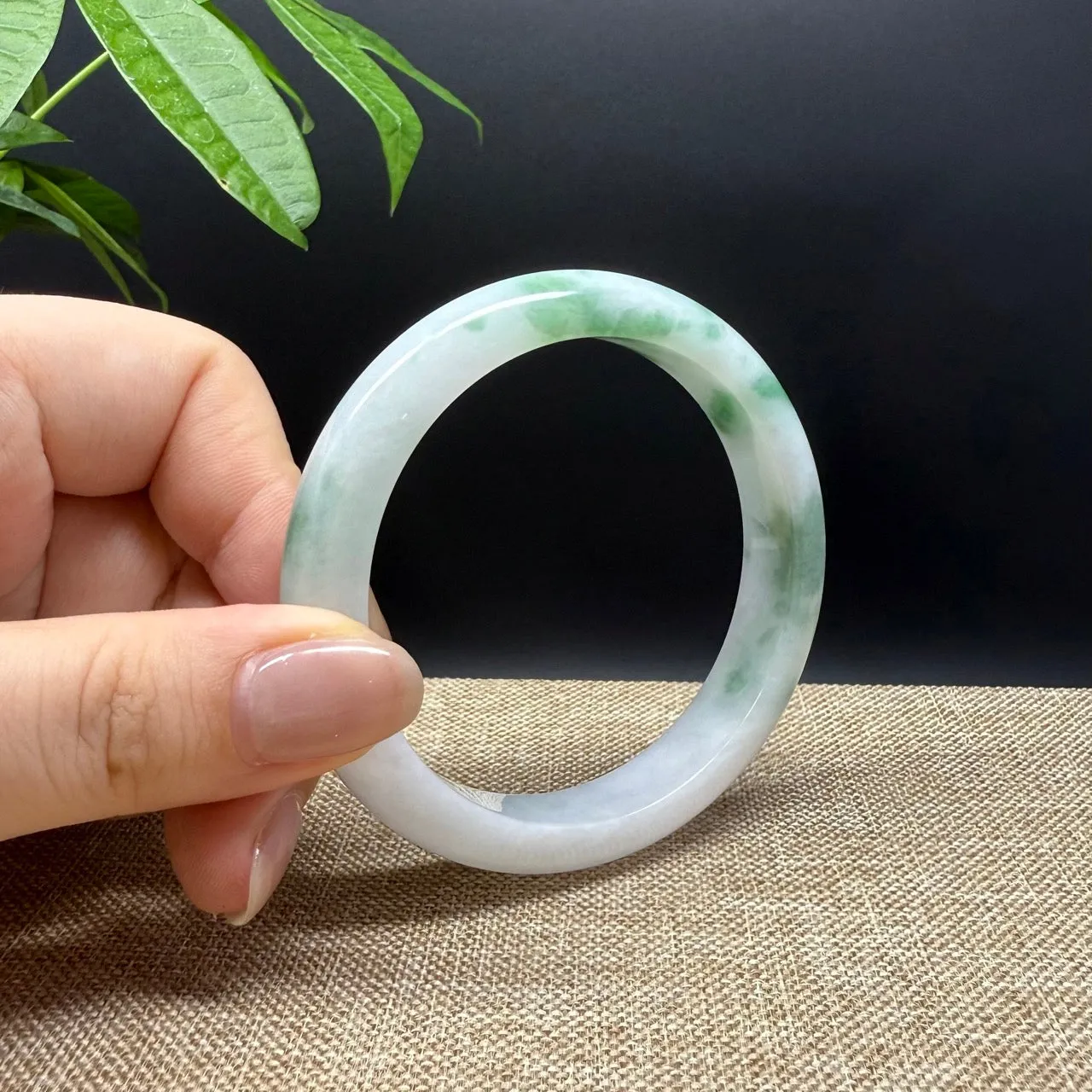 Genuine Burmese White Green Jade Jadeite Bangle Bracelet ( 57.2mm )