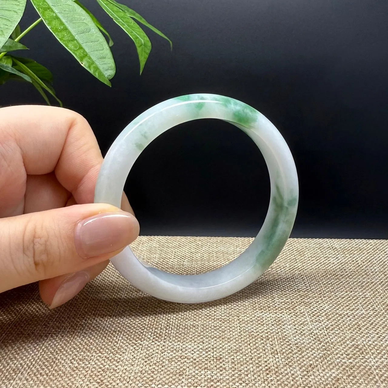 Genuine Burmese White Green Jade Jadeite Bangle Bracelet ( 57.2mm )