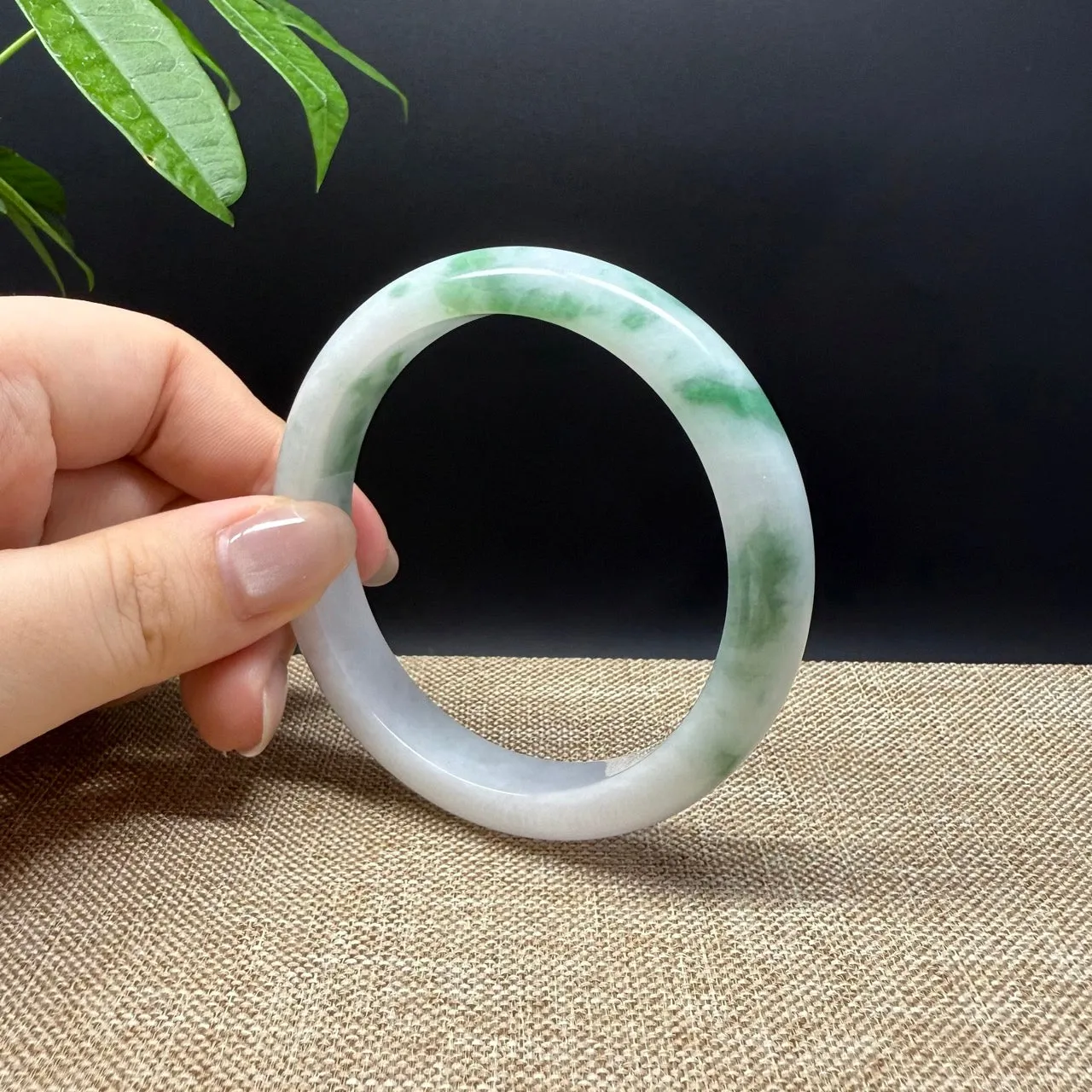 Genuine Burmese White Green Jade Jadeite Bangle Bracelet ( 57.2mm )