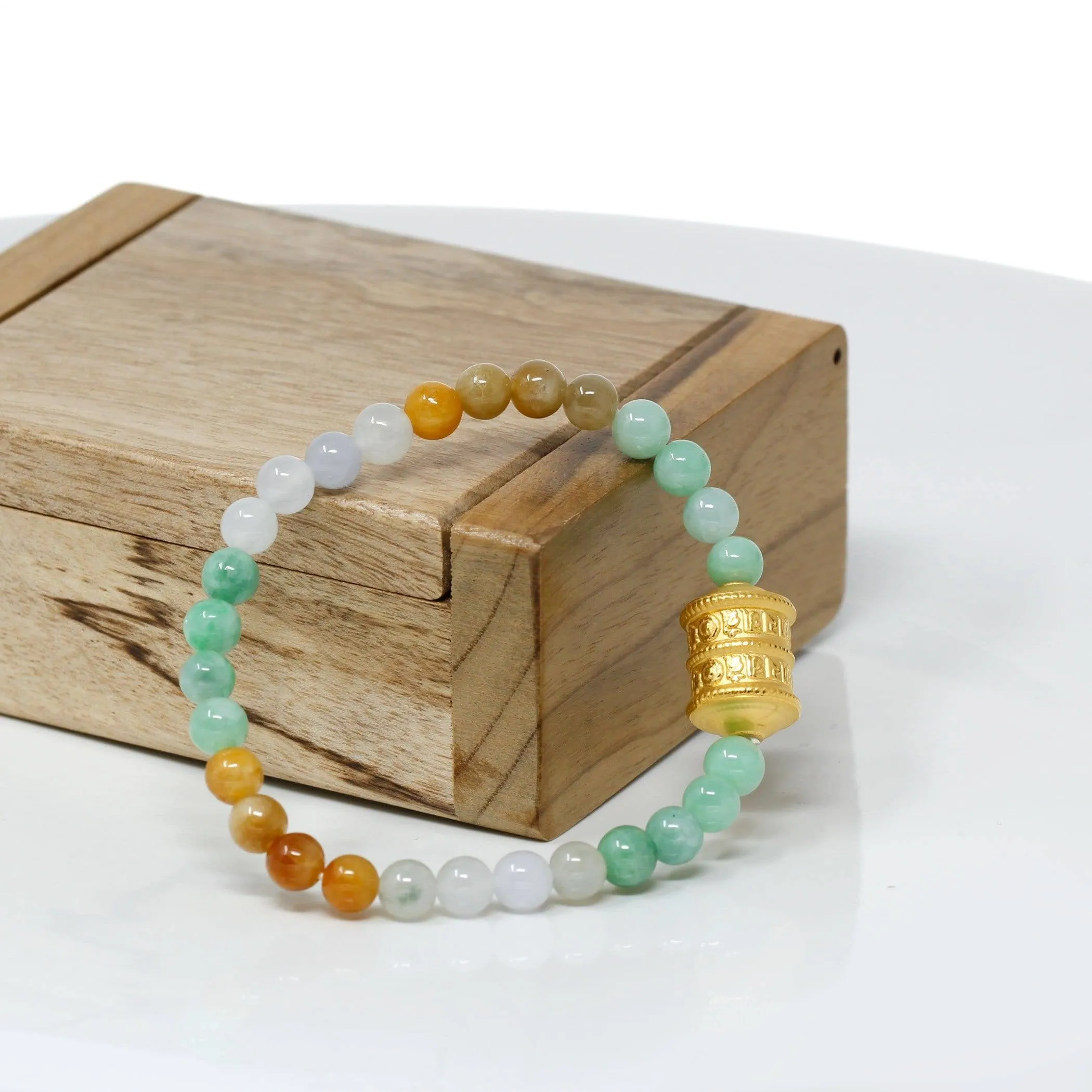 Genuine High-quality Jade Jadeite Bracelet Bangle with 24k Yellow Gold Buddha Symbol ( Six Word Proverbs ) Charm #419