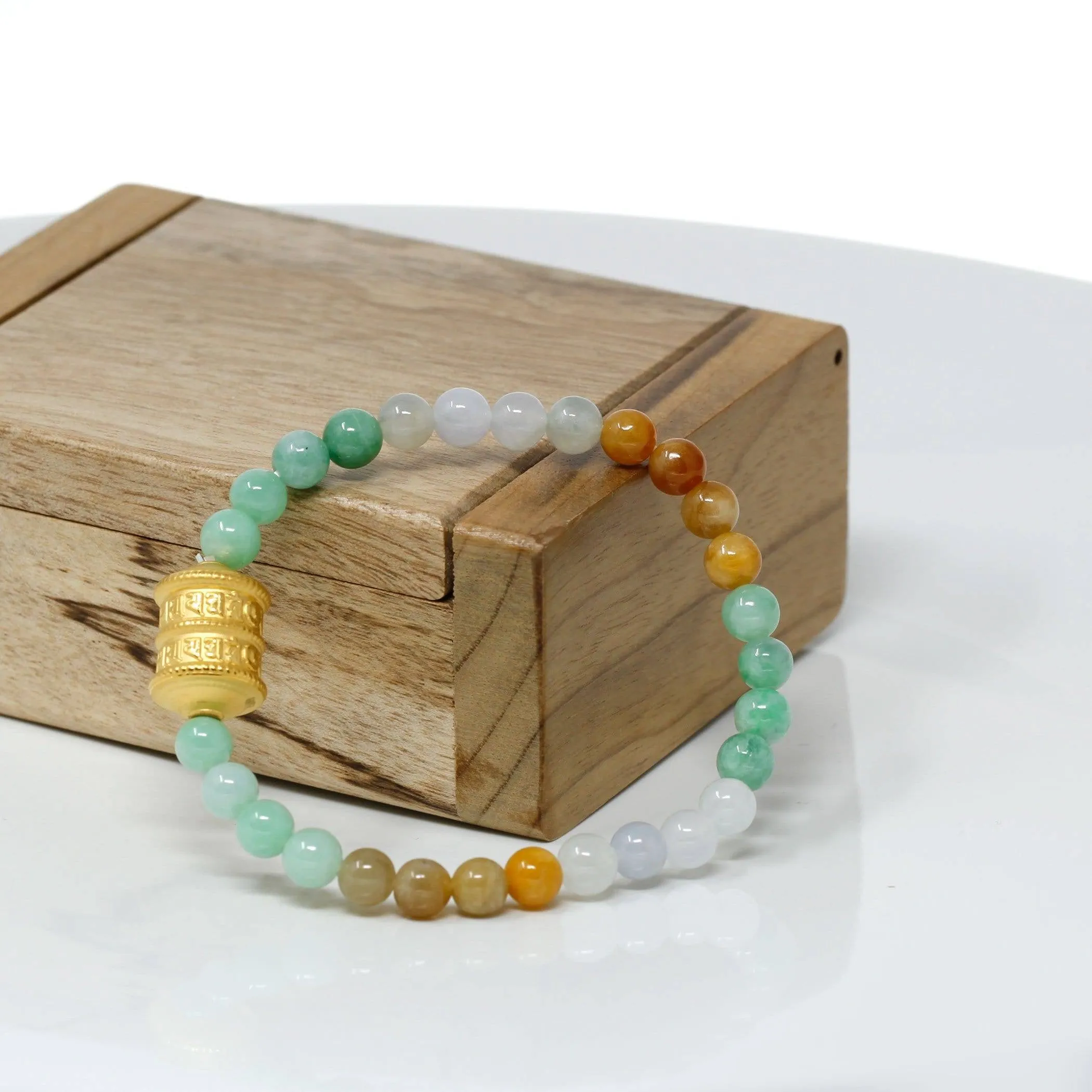 Genuine High-quality Jade Jadeite Bracelet Bangle with 24k Yellow Gold Buddha Symbol ( Six Word Proverbs ) Charm #419