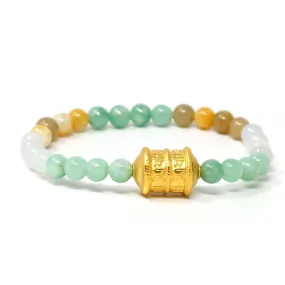 Genuine High-quality Jade Jadeite Bracelet Bangle with 24k Yellow Gold Buddha Symbol ( Six Word Proverbs ) Charm #419