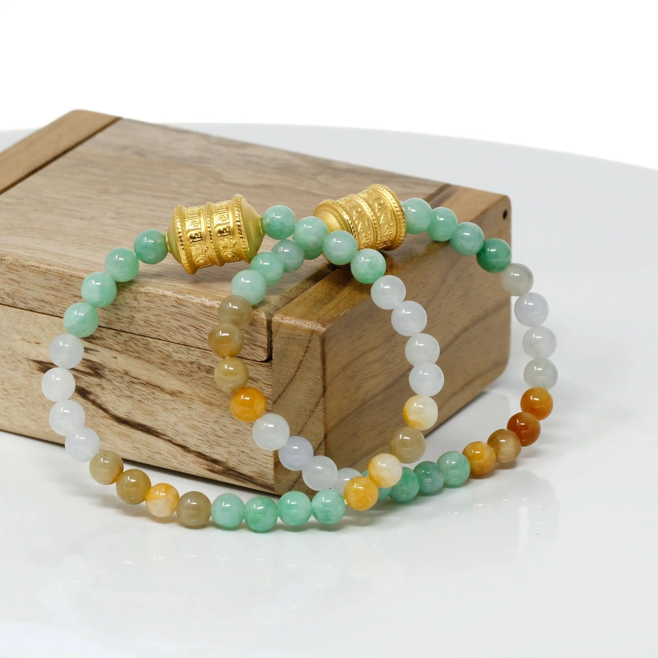 Genuine High-quality Jade Jadeite Bracelet Bangle with 24k Yellow Gold Buddha Symbol ( Six Word Proverbs ) Charm #419