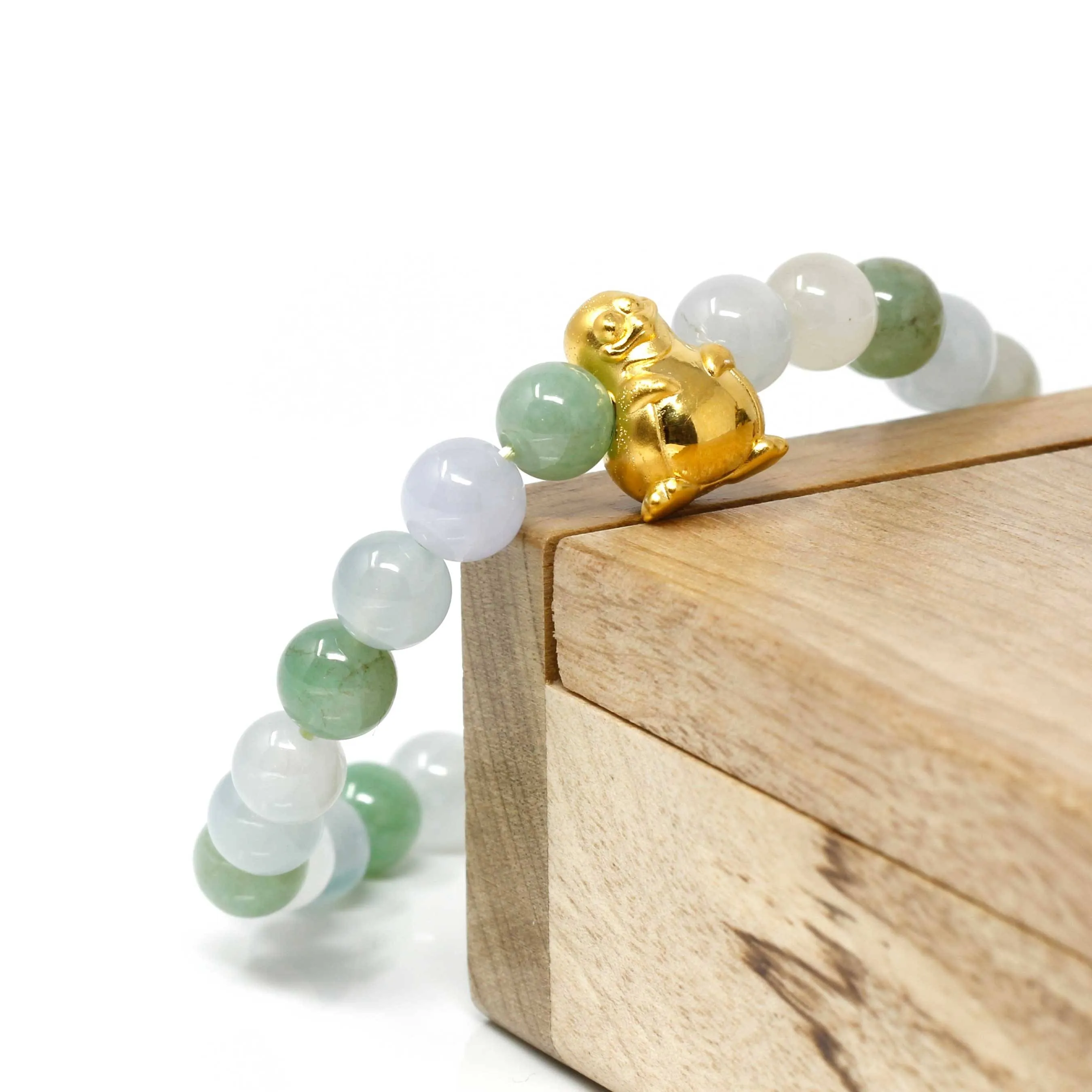 Genuine High-quality Jade Jadeite Bracelet Bangle with 24k Yellow Gold Penguin Charm #410