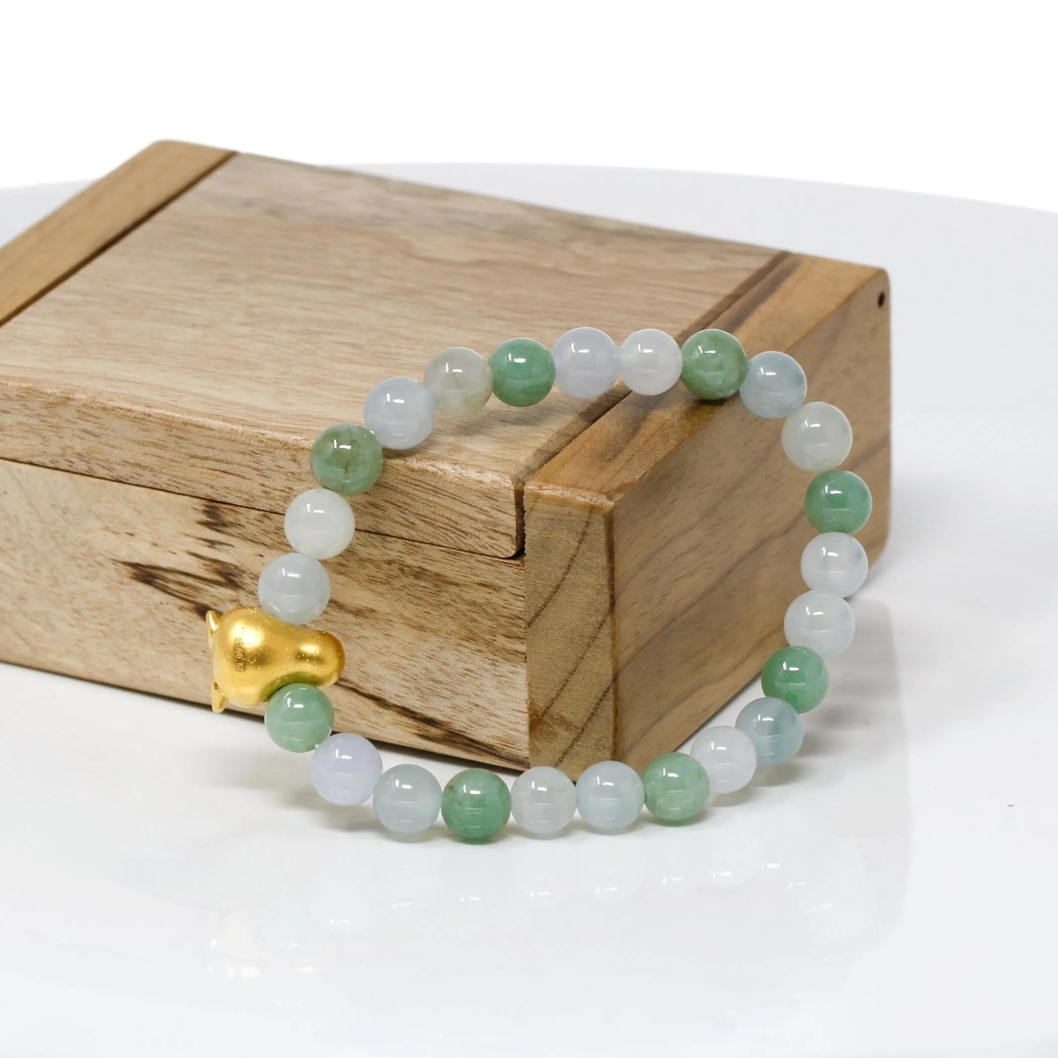 Genuine High-quality Jade Jadeite Bracelet Bangle with 24k Yellow Gold Penguin Charm #410