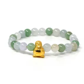 Genuine High-quality Jade Jadeite Bracelet Bangle with 24k Yellow Gold Penguin Charm #410