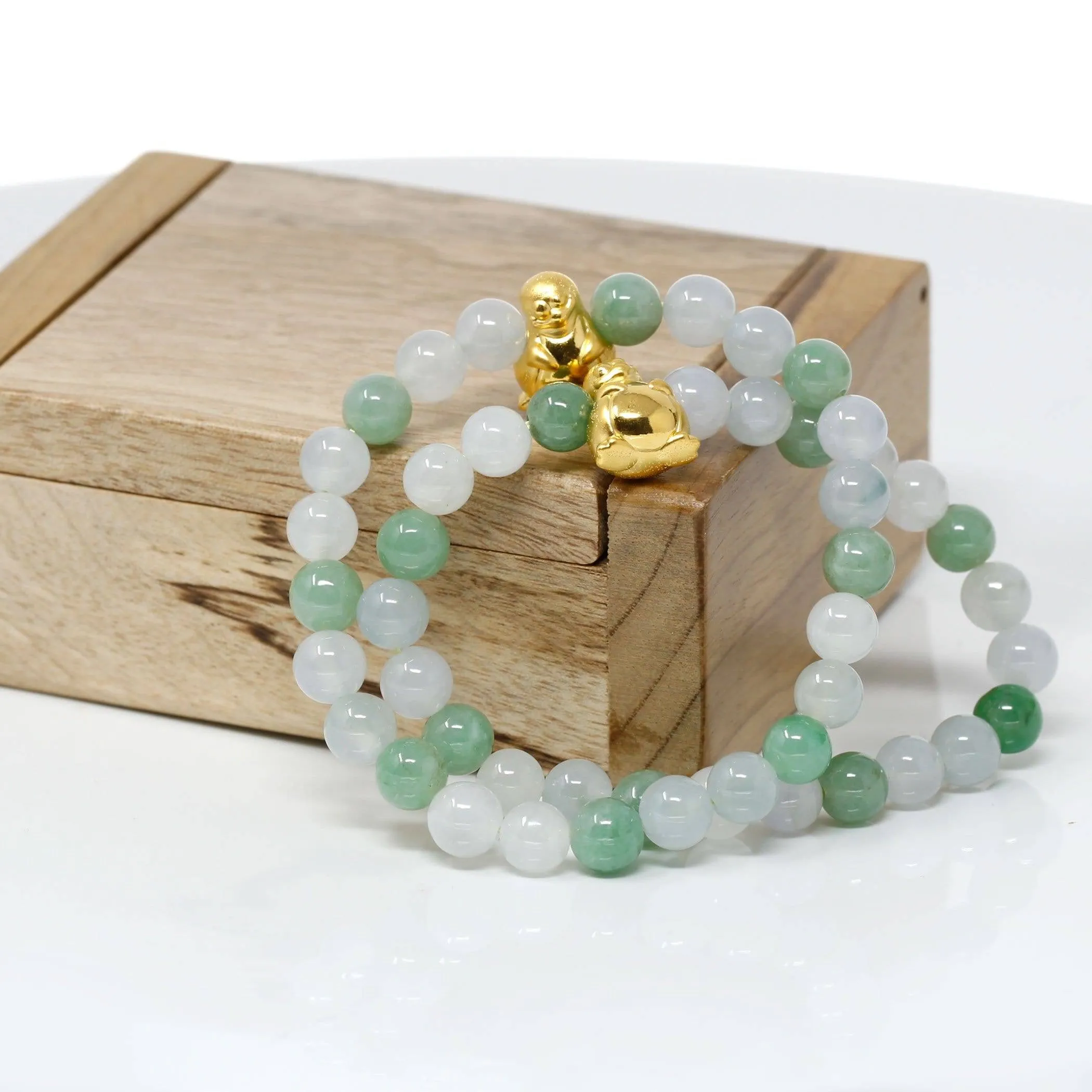 Genuine High-quality Jade Jadeite Bracelet Bangle with 24k Yellow Gold Penguin Charm #410