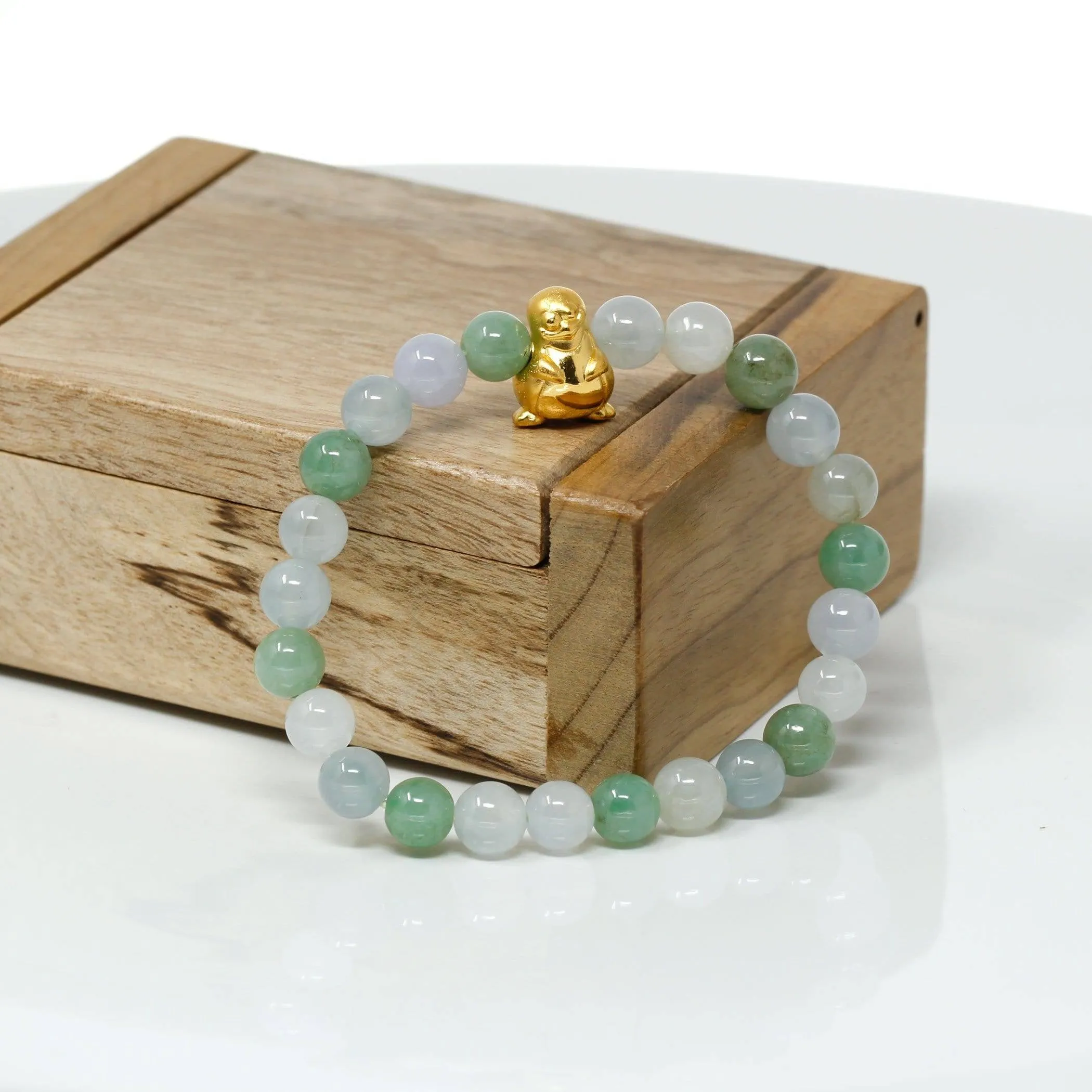 Genuine High-quality Jade Jadeite Bracelet Bangle with 24k Yellow Gold Penguin Charm #410