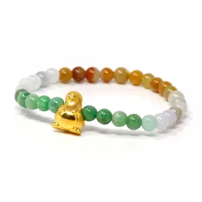 Genuine High-quality Jade Jadeite Bracelet Bangle with 24k Yellow Gold Penguin Charm Colorful  #409