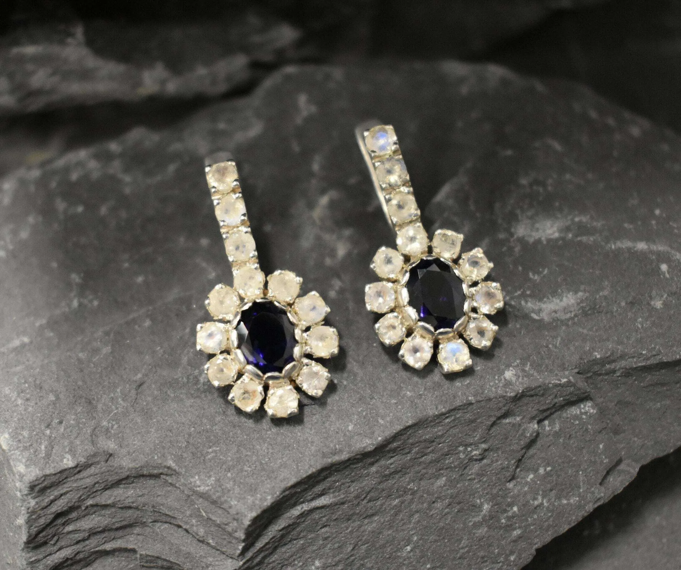 Genuine Iolite Earrings - Violet Flower Earrings - Victorian Drop Earrings